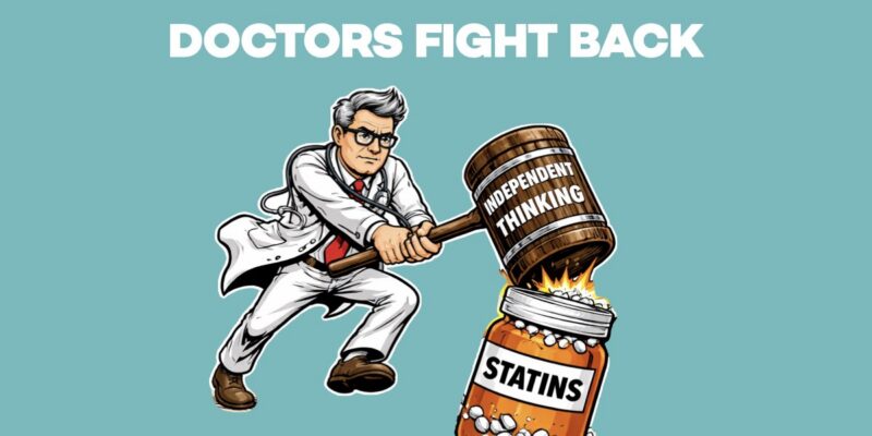 DOCTOR SMASHING A STATIN BOTTLE REPRESENTING CORPORATE CONSENSUS