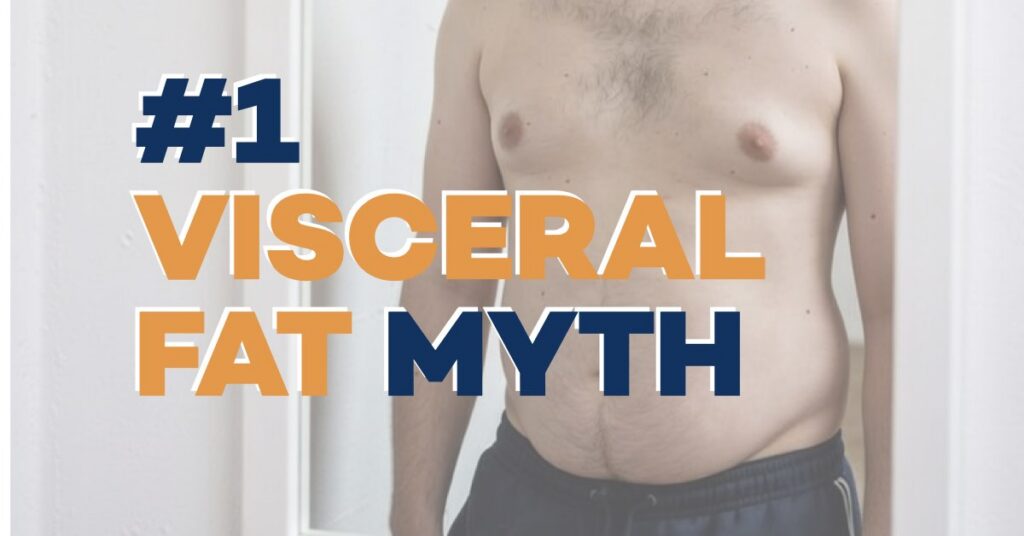 view of man with visceral fat aka belly fat in mirror