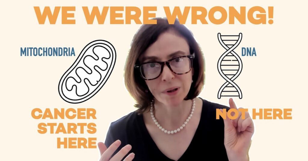 mitochondria and DNA are shown as candidates for the cause of cancer